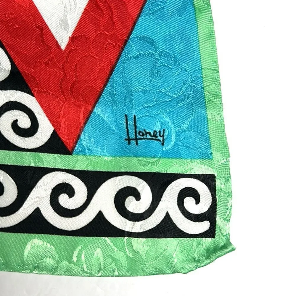 HONEY Silk Rectangle Scarf Colorful Geometric Pattern